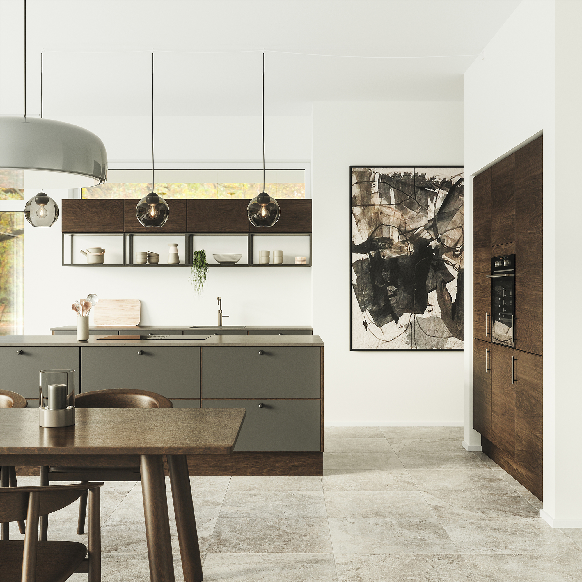 Mørk eg, innfelt kant og linoleum