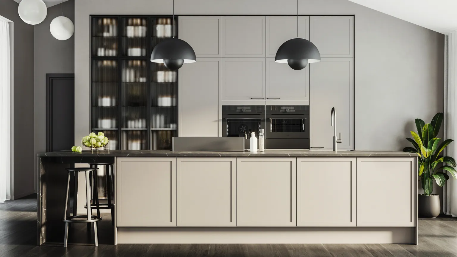 Classic by Designa sandramme og vitrineskap med riflet glass og svart ramme