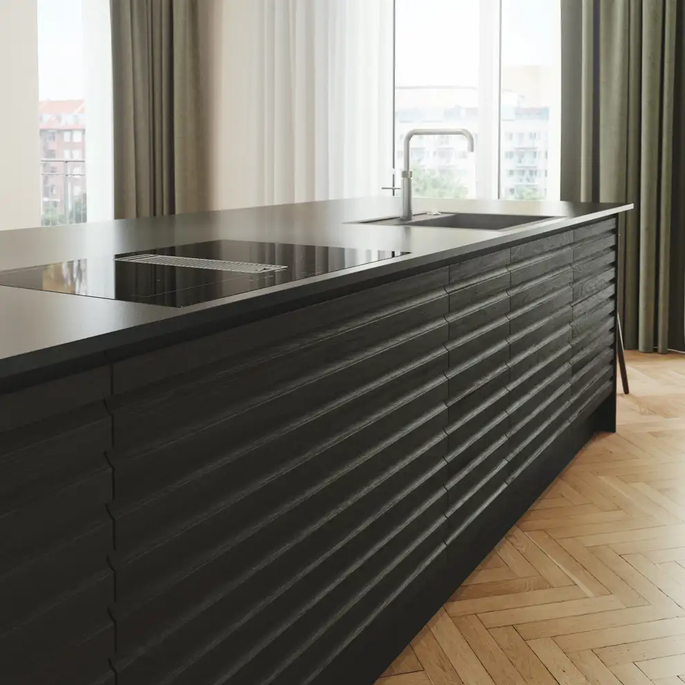 Nature by Designa kjøkken rustikk mørk eik lameller