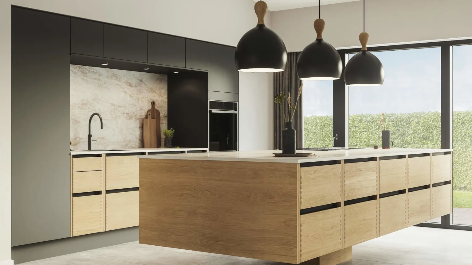 Silk by Designa kjøkken i svart kombinert med Nature by Designa fingerfrest